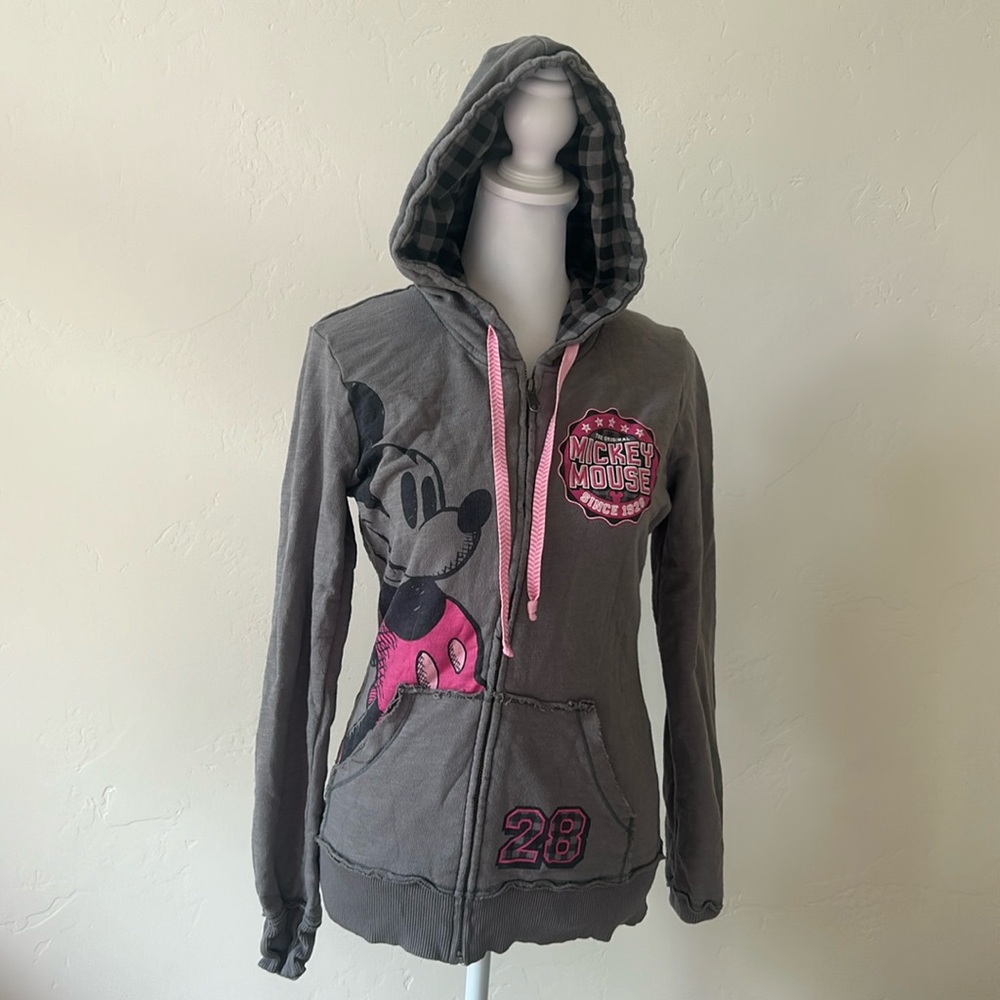 Disney Mickey Mouse Retro Style Hooded Jacket. Girls M. Grey and Pink